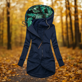 Mabyla | Lange Damen-Übergangsjacke mit Kapuze und Reißverschluss