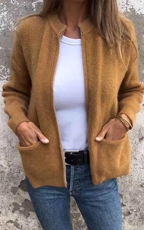 Mila | Strickjacke mit Reißverschluss und Tasche