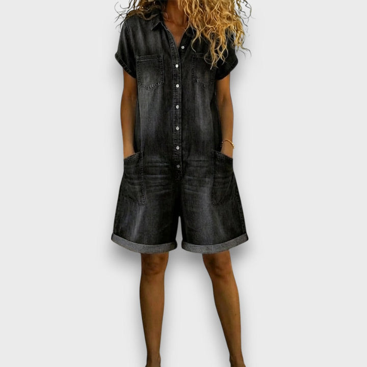Sofía | Kurze Vintage-Latzhose aus Baumwolle im Denim-Look