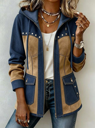 Mabyla | Kapuzenjacke in Marineblau und Camel für Damen