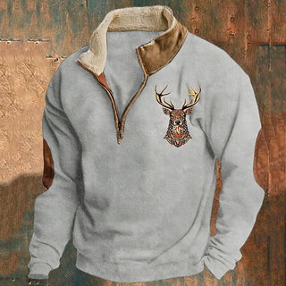 Mabyla | Warmer Pullover mit Viertelreißverschluss und Hirschmotiv