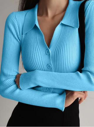 Nicole | Pullover mit Knopfkragen und V-Ausschnitt