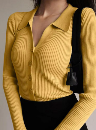 Nicole | Pullover mit Knopfkragen und V-Ausschnitt